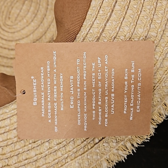 💕ERIC JAVITS💕 Fringe PInch Packable Fedora Squishee Straw Hat ~ Flax Mix NWT - Picture 16 of 16